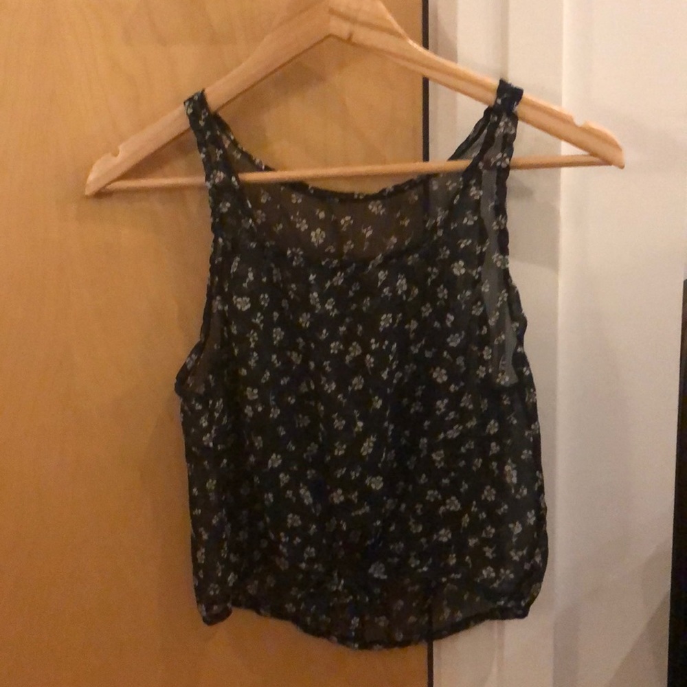 Sheer cotton blend black tie front cami